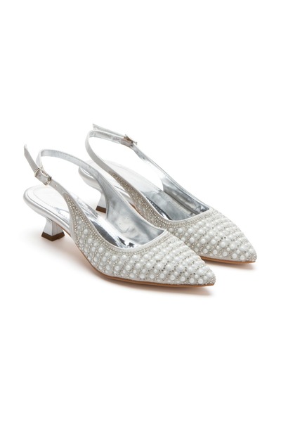 KARABAGSHOES Women's Short Heeled Pearl Wedding Dress Evening Dress Shoes