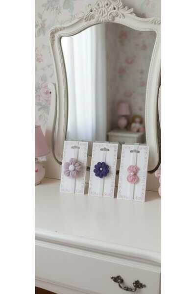 Retro Women Girl Child Baby Pink Purple Lilac Knitted Gift Birthday Bandana Set