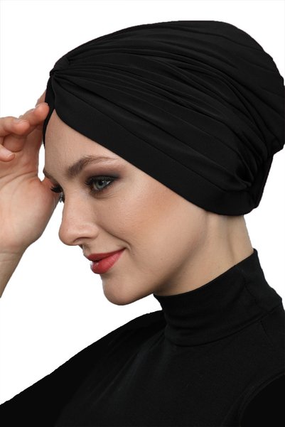 elysianfidan Cross-Strapped Black Ready-Made Turban Hijab Pool Cap Suitable for Medical Use
