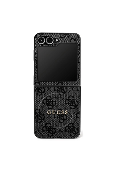 Guess Case for Samsung Galaxy Z Flip7, 4G Collection Leather MagSafe - Black