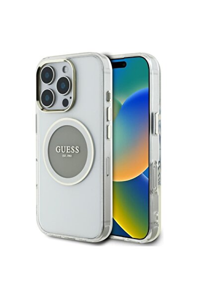 Guess Case for iPhone 16 Pro Max, IML Metal Colored Circle MagSafe, Gray