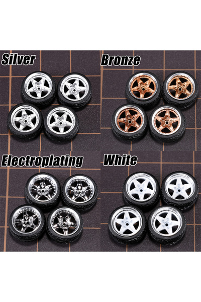 Choice5 I 4 Sets 11mm 1/64 Model Car Wheels 4 Sets-11mm Diameter ABS Tires wi...