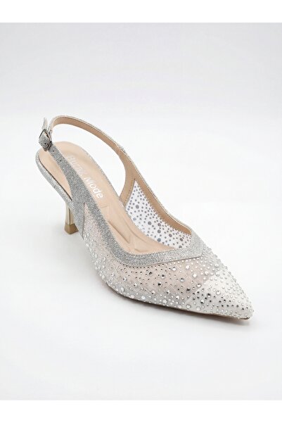 akerler Women's Silver Transparent Stone Premium Comfortable Evening Dress Sh...