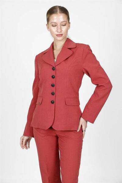 ÖNDER ÖZSOY Baby Collar Buttoned Classic Women's Jacket-Tile