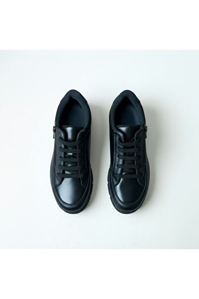 NE&VE SHOES Black Leather Zippered Women's Daily Comfortable Casual Shoes