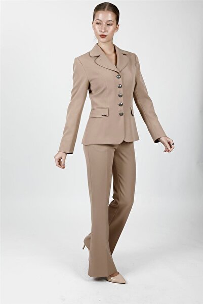 ÖNDER ÖZSOY Baby Collar Buttoned Classic Jacket & Pocketed Spanish-Cut Trouse...