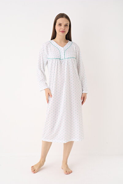 YASAR UNDERWEAR Women's 100% Cotton Long Sleeve Nightgown – High Collar, Half...