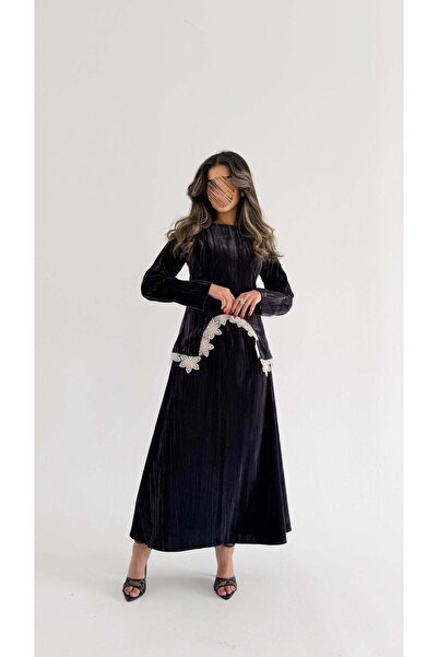 AYA MWJ004 - جلابيه مخمل مكسر مع اضافة كلفه في الامام