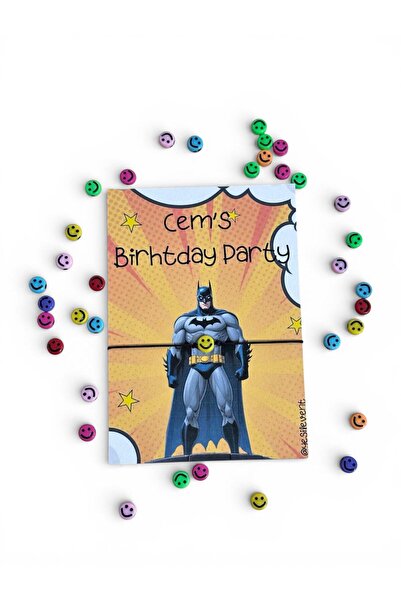 The Byzia Batman Süper kahraman konsept Doğum Günü Davetiyesi ve Smile Bilekl...