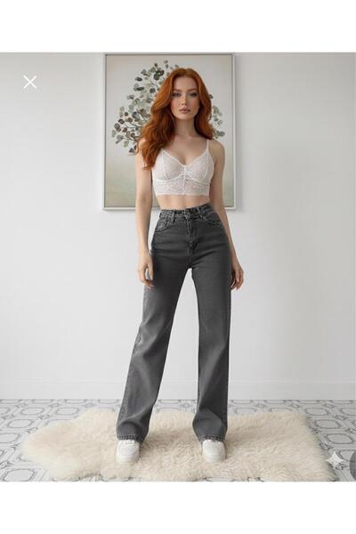 DRC trend Vera Women's Smoked Palazzo Jeans Loose Fit Anthracite Lycra Jeans