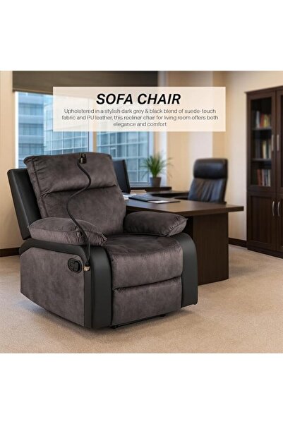 Afifa Furniture Dark Grey & Black Recliner Chair for Living Room