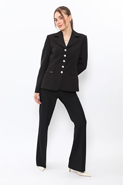 ÖNDER ÖZSOY Baby Collar Buttoned Classic Jacket & Pocketed Spanish-Cut Trouse...