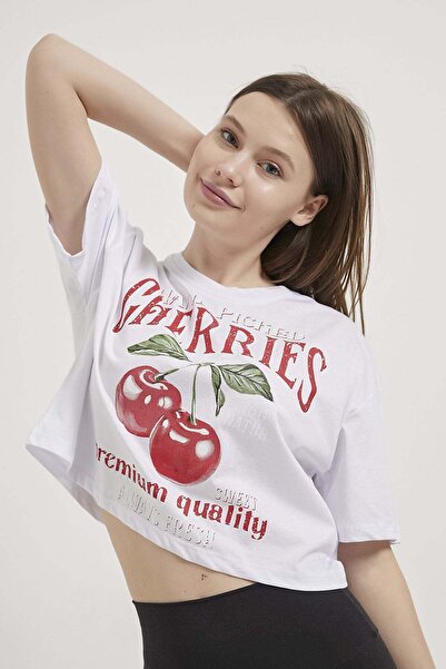 Arma Life Armalife 2177 cherry printed bis neck short women's t-shirt