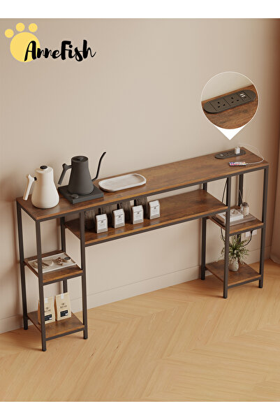 AnneFish 120*30*90cm Console Table with Power Outlet Sofa Table with Storage ...