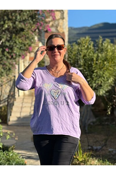 Punta Otantik Yg27080 Amour Printed Italian Coton Blouse Lilac