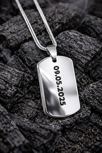 OSMANLI GÜMÜŞ Erkek Gümüş Asker Künyesi - Beyaz Parlak Tilki Kuyrugu Zincirli...