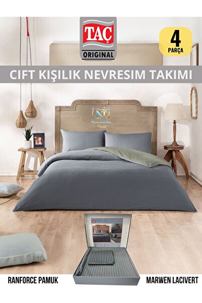 Taç Marwen Lacivert Ranforce Çift Kişilik Nevresim Takımı 200x220 cm