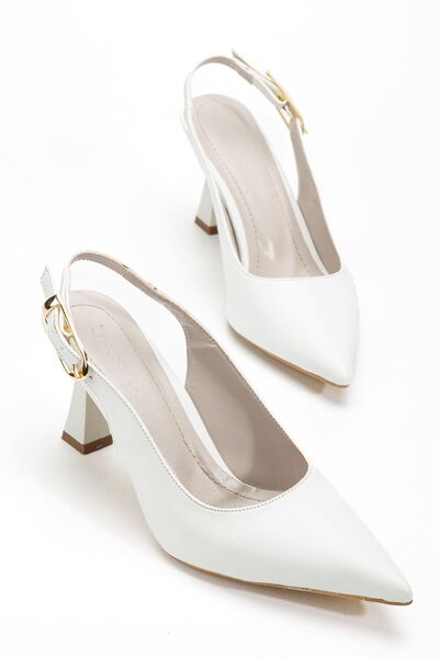 Hayalimdeki Ayakkabı Women's White Leather Open-Back Pointed Thin Heeled Shoes