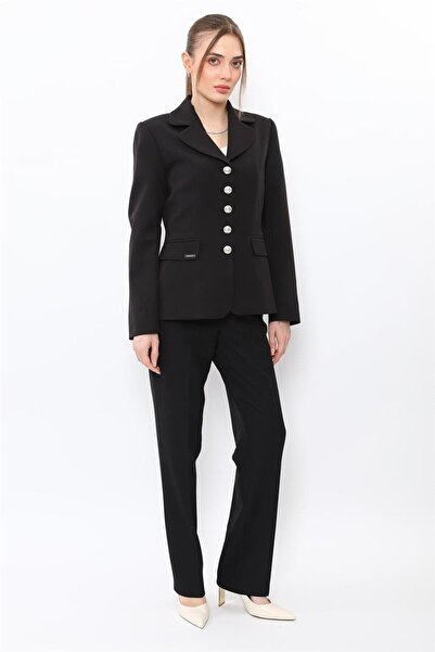 ÖNDER ÖZSOY Baby Collar Buttoned Classic Jacket & Pocketed Trousers Women's S...