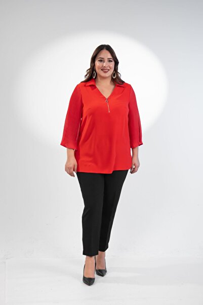 Roxxlen Γυναικεία μπλούζα μεγάλου μεγέθους με πιέτες και φερμουάρ