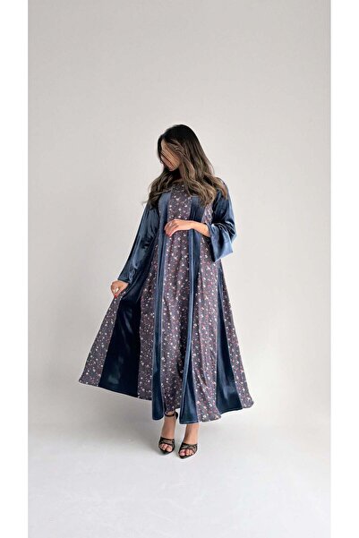 AYA MWJ005 - Velvet jalabiya with added floral linen