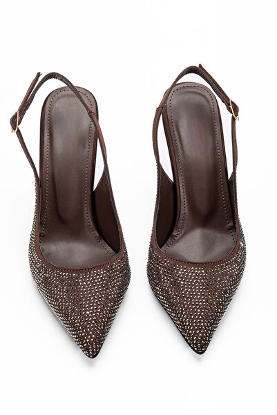 BY BERLE SHOES حذاء نسائي بكعب عالٍ مفتوح من الخلف بلون بني حجري