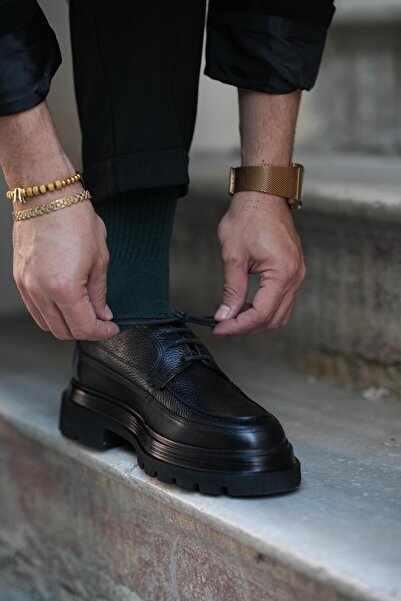 TETRİ Keep For Model Hakiki Deri El Yapımı Siyah Antik Deri Casual Ayakkabı