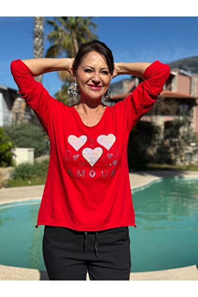 Punta Otantik Yg27080 Amour Printed Italian Coton Blouse Red