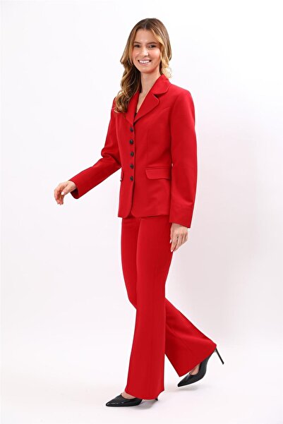 ÖNDER ÖZSOY Baby Collar Buttoned Classic Jacket & Pocketed Spanish-Cut Trouse...