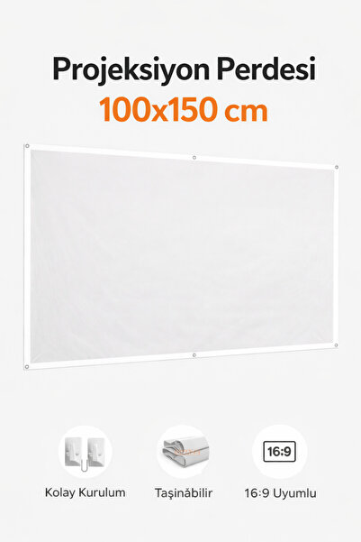 Teknodrone Duvar Tipi Projeksiyon Perdesi 100x150 Cm Yüksek Çözünürlük Etkili