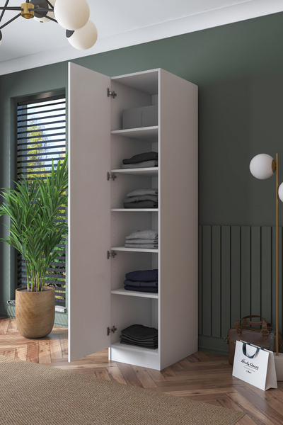 Rani Mobilya Rani BA190 Membran Kapaklı Gardırop 5 Raflı Tek Kapaklı Elbise D...