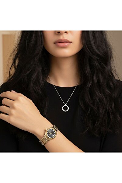 GLAMORA Women's water-resistant watch with a zircon pendant and a luxurious box