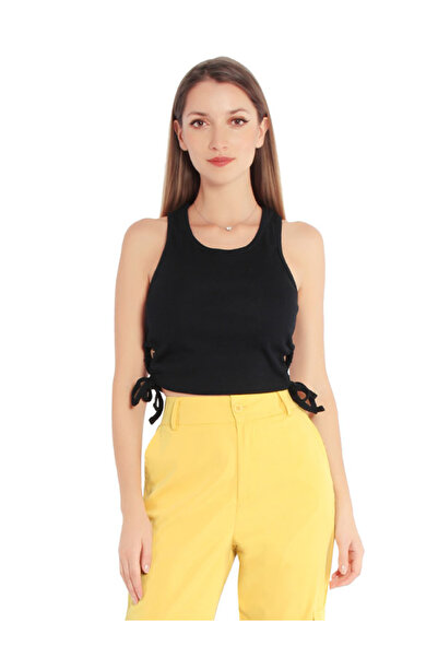 london Rag Women Cut Out Tank Crop Top in Black