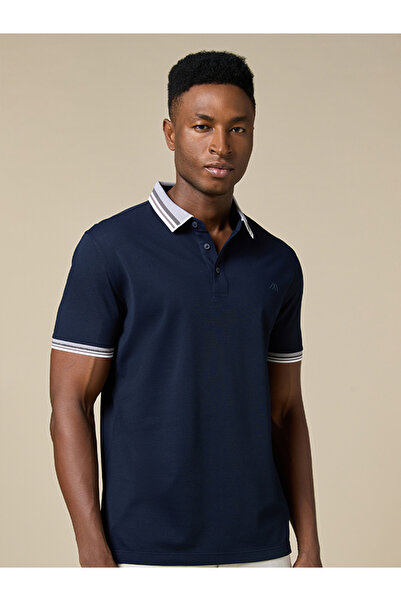 Mannerism The Stillwater Polo Dark Blue Lyocell Blend Polo Comfort Fit