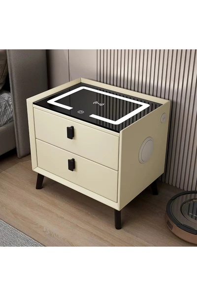 EMATTEIRO Noptieră Inteligentă Gri 50x40x46cm, Încărcare Telefon, Senzor , Bo...