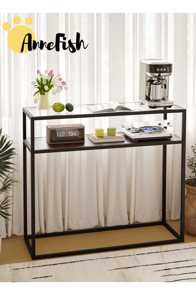 AnneFish طاولة وحدة تحكم من الزجاج المقسّى مقاس 100*34.5*80 سم، طاولة أريكة ب...