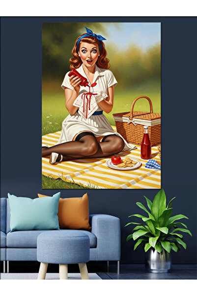 KanvasSepeti Picnic Retro Pictură în ulei de înaltă calitate texturat Canvas ...