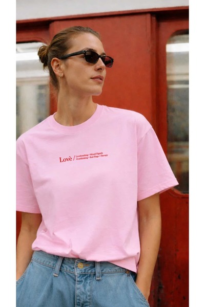 Coredra Lovè - Γυναικείο T-Shirt Boxed Fit Ροζ C590