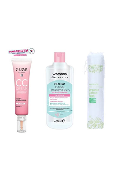 Watsons CC Krem, Spf50, İvory 30 ml + Makyaj Temizleme Suyu 400 ml + Organik,...