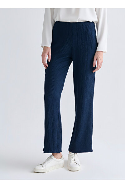 NEW JOURNAL Pantaloni de damă bleumarin talie elastică texturat CAB12