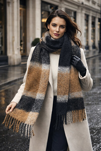 REMSA Tasseled Boucle Scarf Shawl 45X190 cm 1304 Black