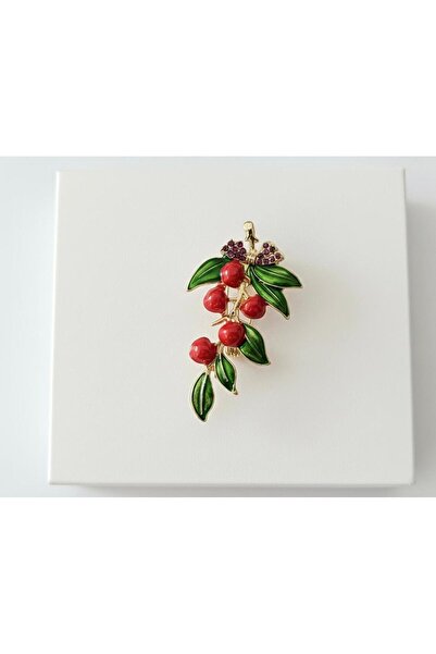 Vira Rise Mineli Kiraz Dalı Kadın Broş Ebat:5,5-6,5*2,5-3,5cm