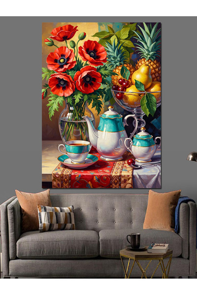 KanvasSepeti Vază cu trandafiri roșii Pictură în ulei de înaltă calitate text...