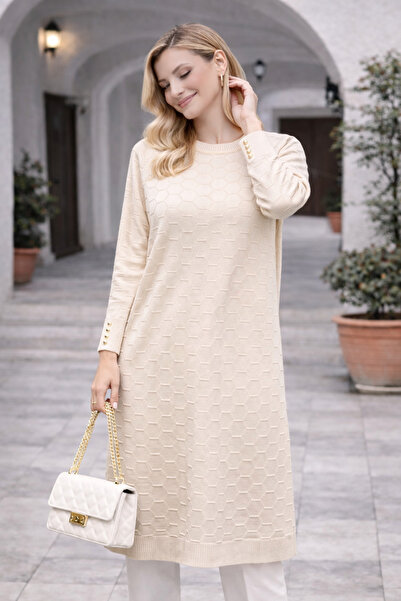 Stilmony Women's Seasonal Honeycomb Pattern Long Plus Size Mercerized Sweater