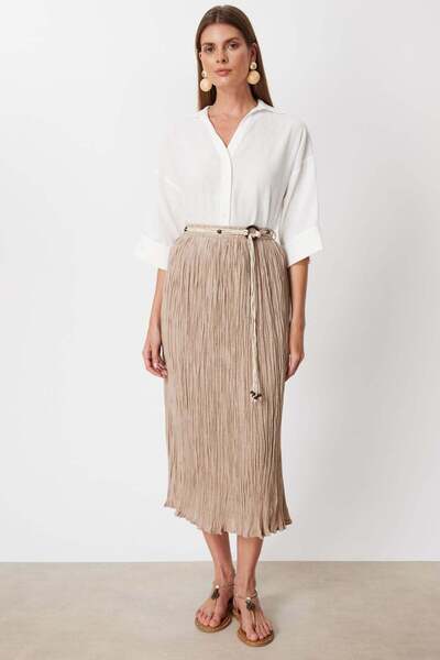 Ekol Süs Kemerli Pamuklu Maxi Etek