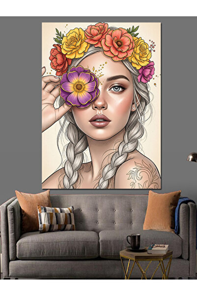 Artmeg Όμορφη γυναίκα με διακοσμητικό καμβά Floral Crown - Ξύλινο MDF