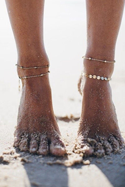 Karşıyaka Bijuteri Beach Tiny Sequin Bulk Chain Anklet 4-Piece Gold