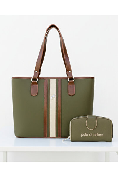 Çanta Trend Miami Polo Clup Green Oversized Handbag and Wallet Combination