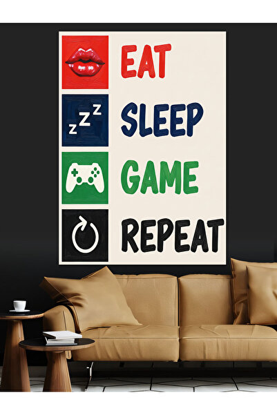 KanvasSepeti Eat Sleep Play Pictură în ulei de înaltă calitate texturat Canva...