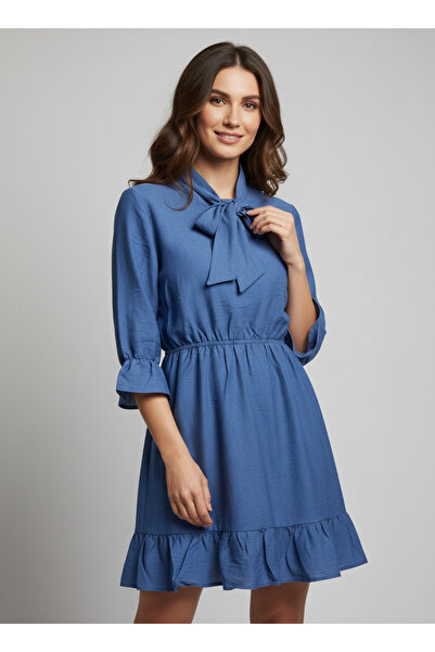 NEW JOURNAL Women's Blue Elastic Waist Skirt and Sleeve Ruffle Mini Dress Rop12